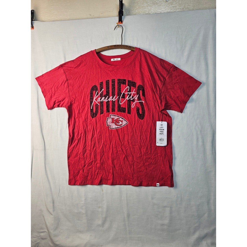 47 Brand Kansas City Chiefs NFL T-Shirt Womens Large Racer Red Boxy Tee NWT